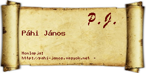 Páhi János névjegykártya
